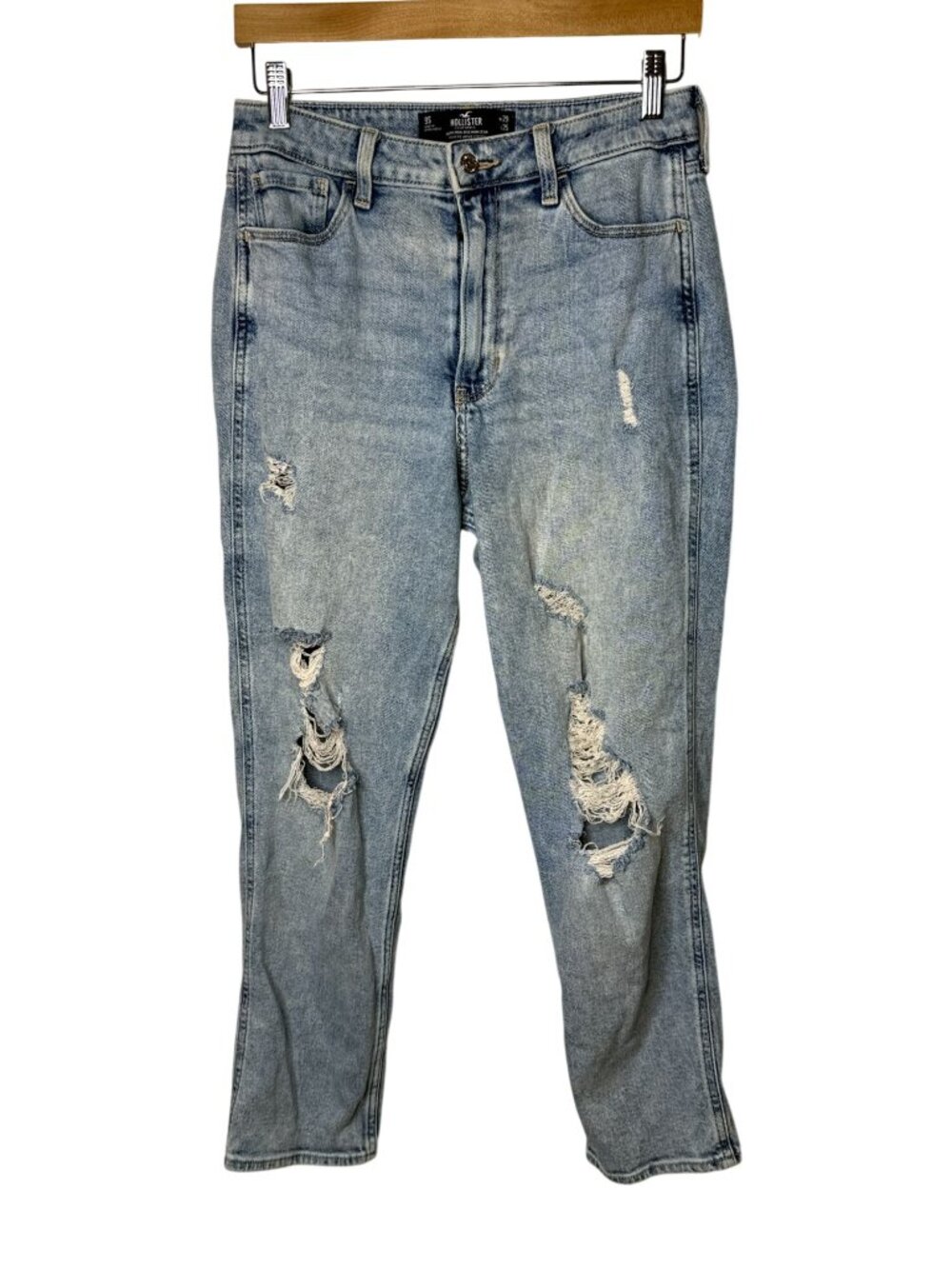 Hollister 9S Ultra High Rise Mom Jeans Distressed Light Wash